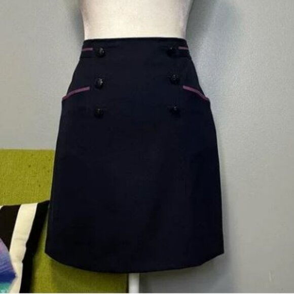 Brooks Brothers Navy Blue Wool Nautical Button Skirt - Picture 2 of 6